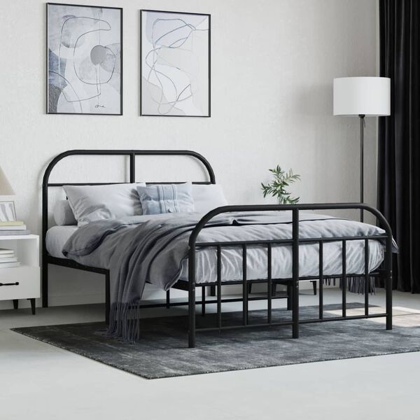 vidaXL Metal Bed Frame without Mattress with Footboard Black 120x190cm