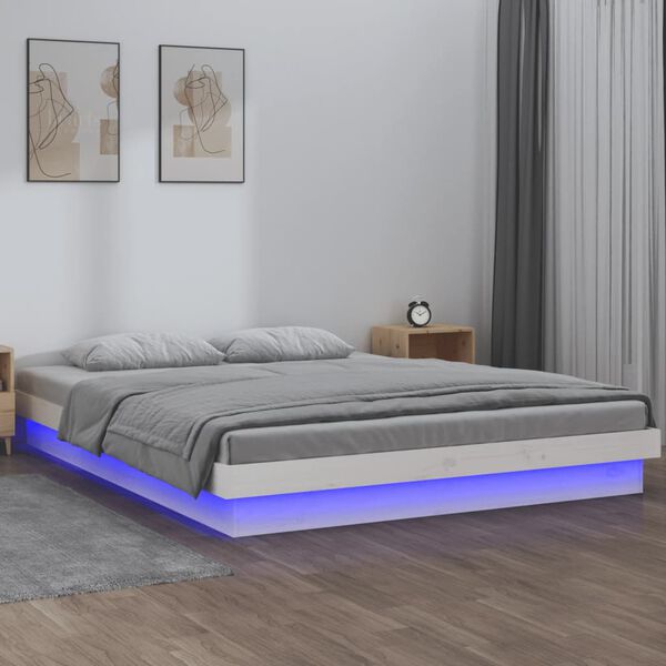 vidaXL LED Bed Frame without Mattress White 200x200 cm Solid Wood