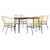 vidaXL 5 Piece Garden Dining Set Brown Poly Rattan Glass