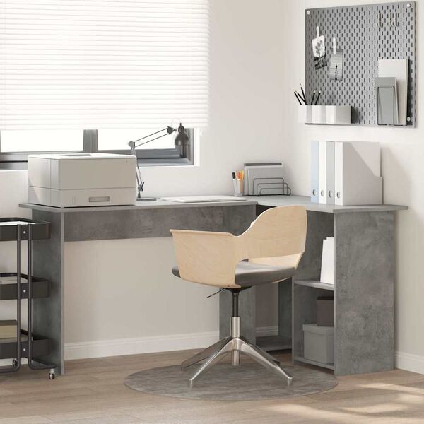 vidaXL Desk with Shelf Concrete Grey 142 x 102 x 73 cm Engineered Wood