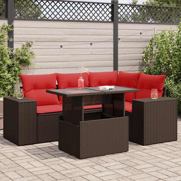 vidaXL 5 Piece Garden Sofa Set with Cushions Brown Poly Rattan Acacia