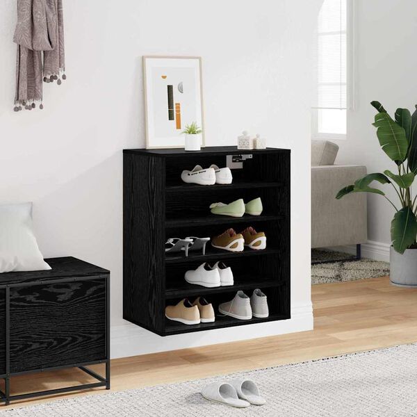 vidaXL Shoe Cabinet Black Oak 60 x 35 x 70 cm Engineered Wood