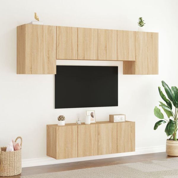 vidaXL 6 Piece TV Wall Units Sonoma Oak Engineered Wood