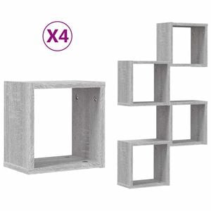 vidaXL Wall Shelves 4 pcs Grey Sonoma 26 x 15 x 26 cm Engineered Wood