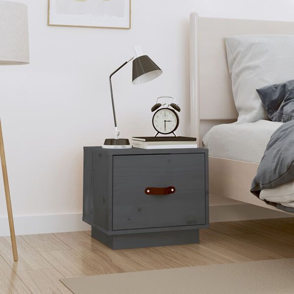 vidaXL Bedside Cabinet Grey 40x34x35 cm Solid Wood Pine