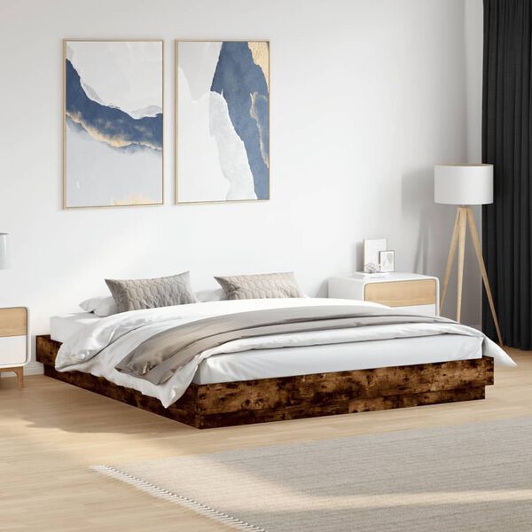 vidaXL Bed Frame without Mattress Smoked Oak 180x200 cm Super King