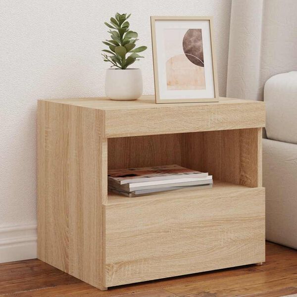 vidaXL Bedside Cabinets with LED Lights 2 pcs Sonoma Oak 50x40x45 cm