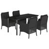 vidaXL 5 Piece Garden Dining Set with Cushions Black Poly Rattan