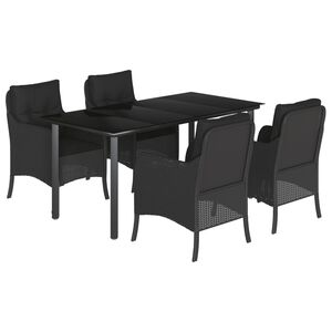 vidaXL 5 Piece Garden Dining Set with Cushions Black Poly Rattan