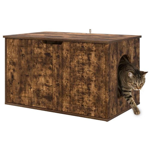 vidaXL Cat House Smoked Oak 85 x 55 x 50.5 cm Engineered Wood