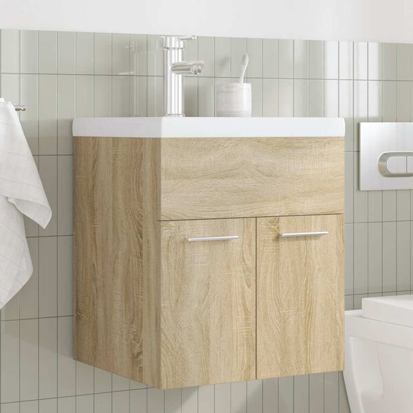 vidaXL Bathroom Sink Cabinet with Built-in Basin and Faucet Sonoma Oak