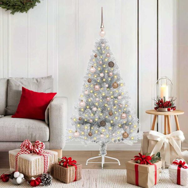 vidaXL Artificial Pre-lit Christmas Tree Silver 150 cm PET
