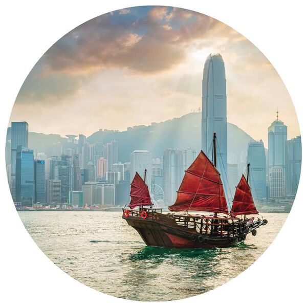 WallArt Wallpaper Circle Skyline with Junk Boat 190 cm