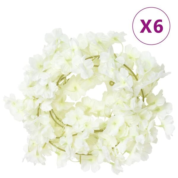 vidaXL Flower Garlands 6 pcs White 180 cm