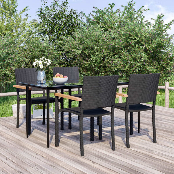vidaXL 5 Piece Garden Dining Set Black Poly Rattan