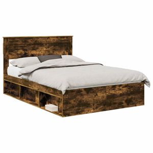 vidaXL Bed Frame with Storage Smoked Oak 140 x 190 cm Solid Pine Wood