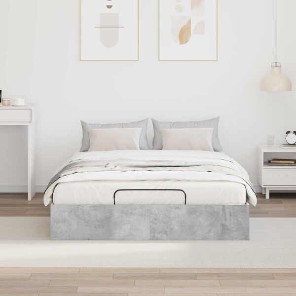 vidaXL Ottoman Bed Frame Concrete Grey 135 x 190 cm Engineered Wood