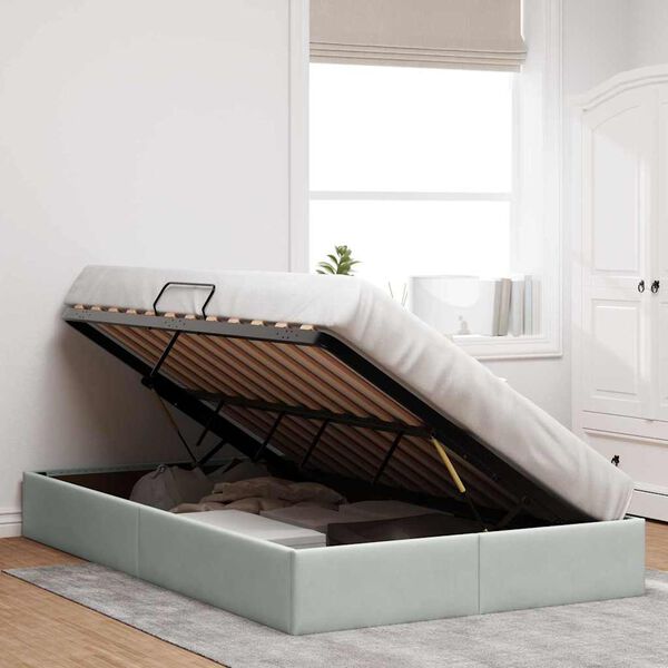 vidaXL Storage Bed with Mattress Light Grey 120 x 200 cm Velvet
