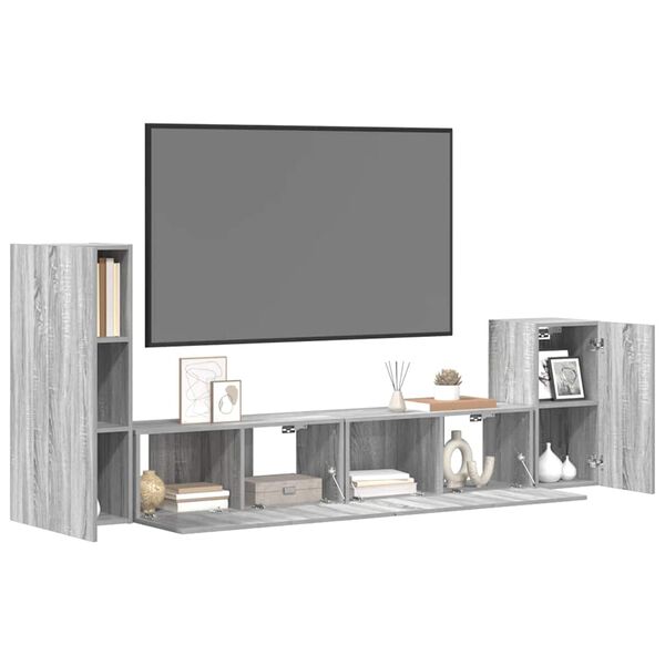 vidaXL 4 Piece TV Cabinet Set Grey Sonoma Engineered Wood