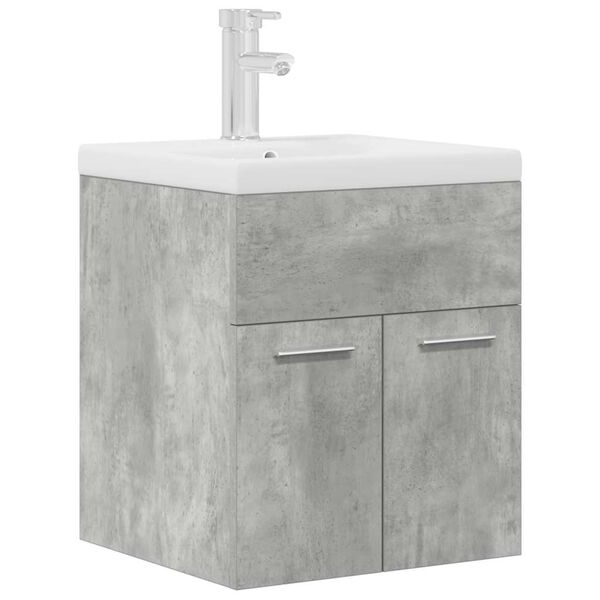 vidaXL Bathroom Sink Cabinet with Built-in Basin and Faucet Concrete Grey