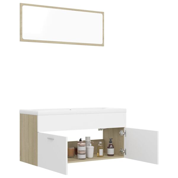 vidaXL Bathroom Furniture Set White and Sonoma Oak Engineered Wood