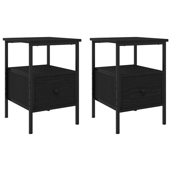 vidaXL Bedside Cabinet 2 pcs Black Oak 34 x 36 x 50 cm Engineered Wood