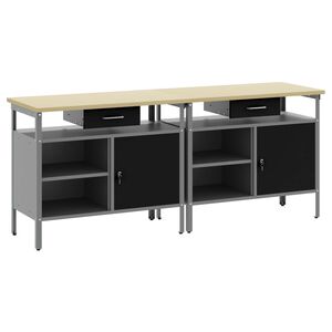 vidaXL Work Bench Set with Shelf 2 pcs Black and Grey 200 x 55 x 85 cm