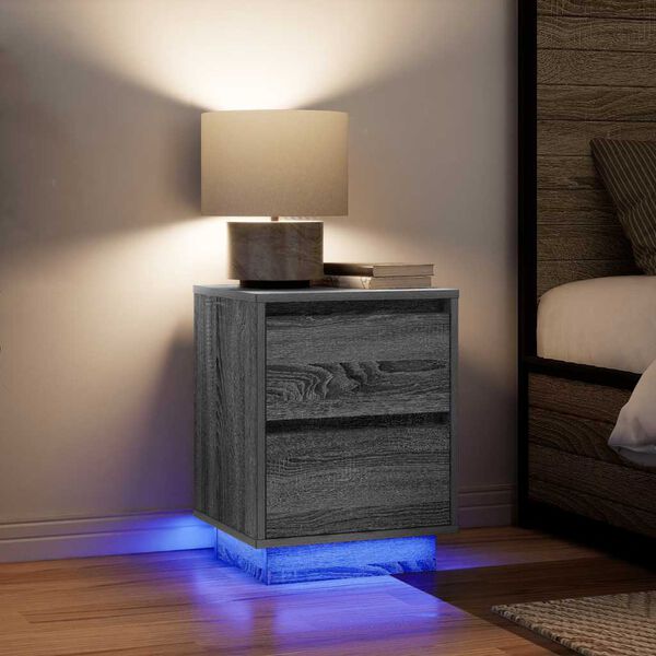 vidaXL Bedside Cabinets with LED Lights&nbsp;2 pcs Grey Sonoma 38x34x50 cm