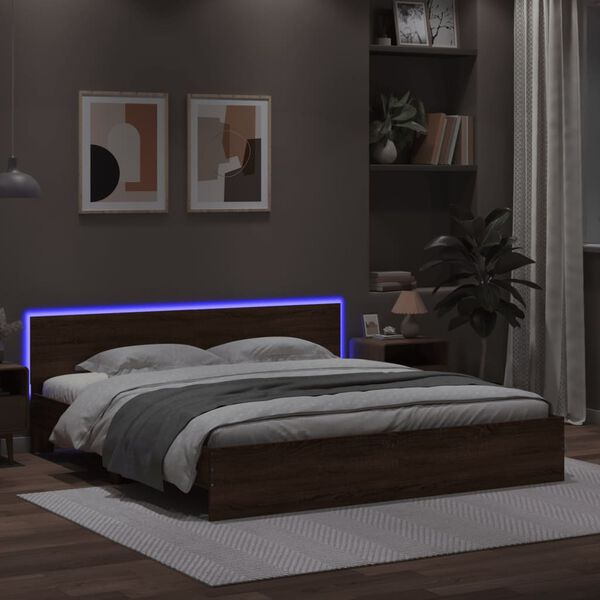 vidaXL Bed Frame with LED without Mattress Brown Oak 180x200 cm Super King