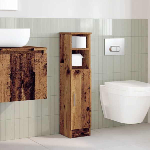 vidaXL Bathroom Cabinet with Roll Holder Old Wood 20.5x22x90 cm