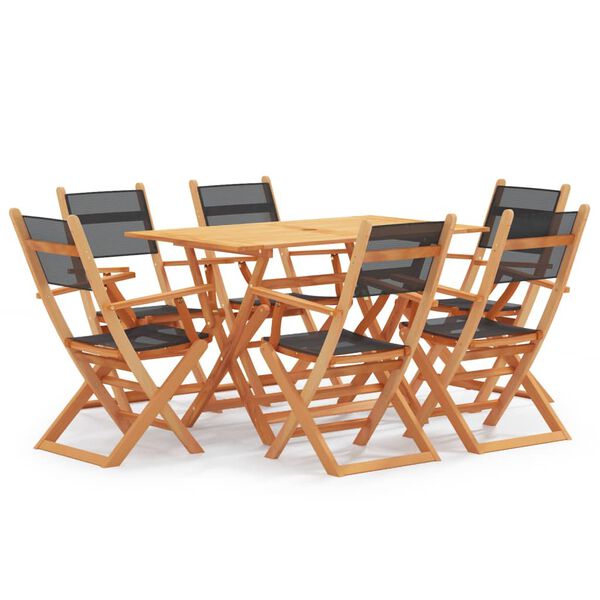 vidaXL 7 Piece Outdoor Dining Set Black Solid Eucalyptus Wood