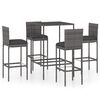 vidaXL 5 Piece Garden Bar Set with Cushions Poly Rattan Grey