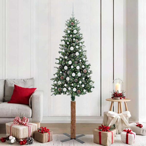 vidaXL Slim Christmas Tree Green 210 cm PVC and Solid Pine wood