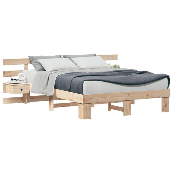 vidaXL Bed Frame with Headboard Brown 140 x 200 cm Solid Pine Wood