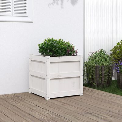 vidaXL Garden Planter White 50x50x50 cm Solid Wood Pine