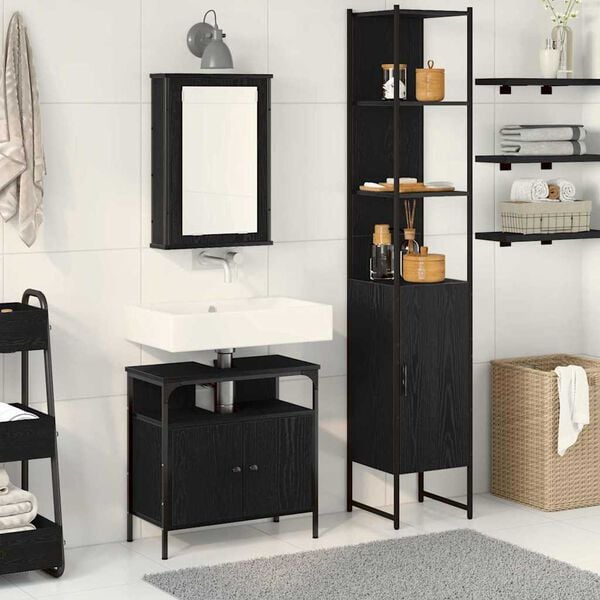 vidaXL Bathroom Furniture Set 3 pcs Black Oak Engineered Wood
