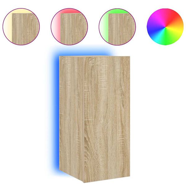 vidaXL TV Wall Cabinet with LED Lights Sonoma Oak 30.5x35x70 cm