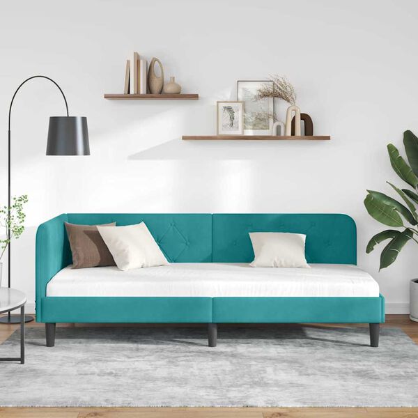 vidaXL Corner Bed Frame with Headboard Turquoise 80 x 200 cm Velvet