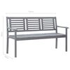 vidaXL 3-Seater Garden Bench 150 cm Grey Solid Eucalyptus Wood