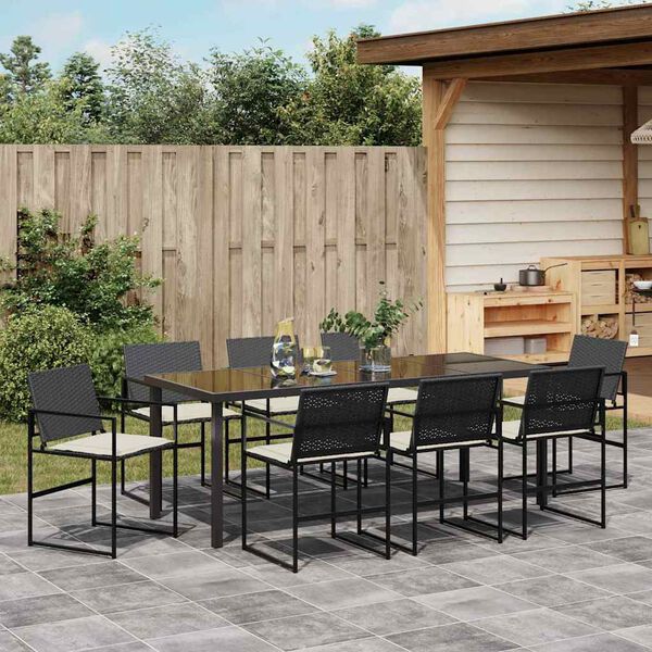 vidaXL Garden Dining Set 9 pcs Black Powder-Coated Steel