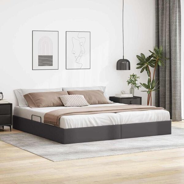 vidaXL Storage Bed with Mattress Grey 200 x 200 cm Faux leather