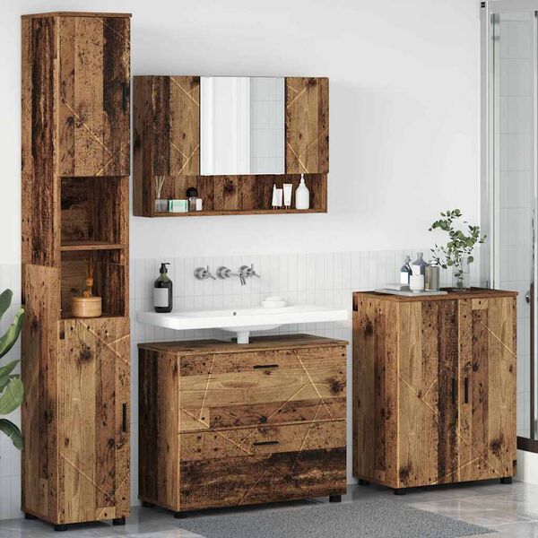 vidaXL Bathroom Furniture Set with Door 4 pcs Old wood Engineered wood