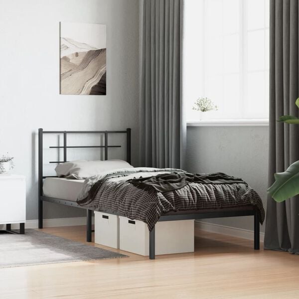 vidaXL Metal Bed Frame without Mattress with Headboard Black 90x190cm