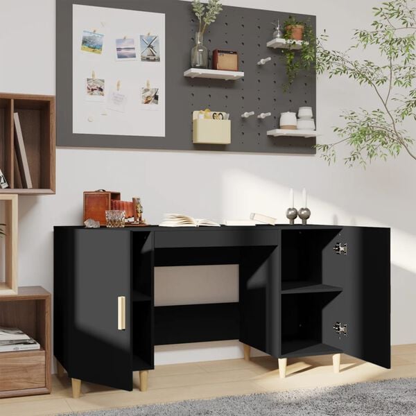 vidaXL Desk Black 140x50x75 cm Engineered Wood