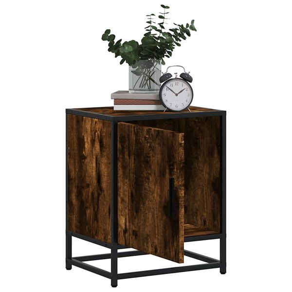 vidaXL Bedside Cabinet Smoked Oak 40x31x50 cm Engineered Wood and Metal