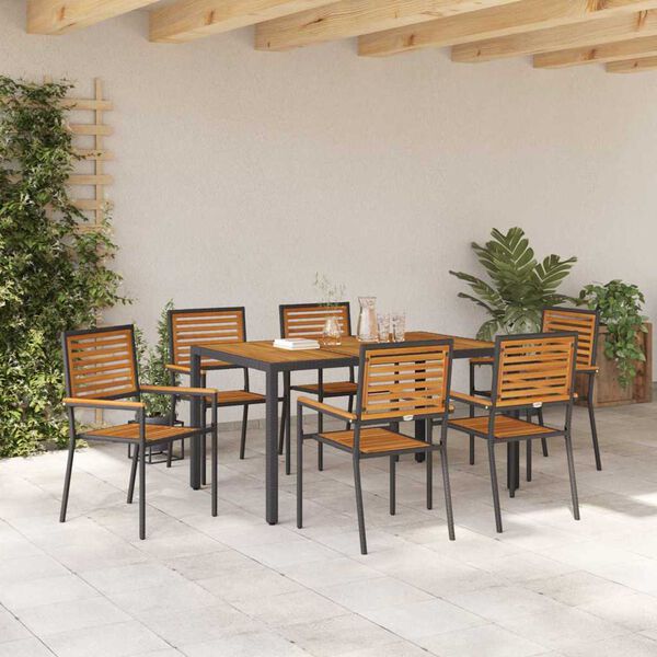 vidaXL Garden Dining Set 7 pcs Black Poly Rattan