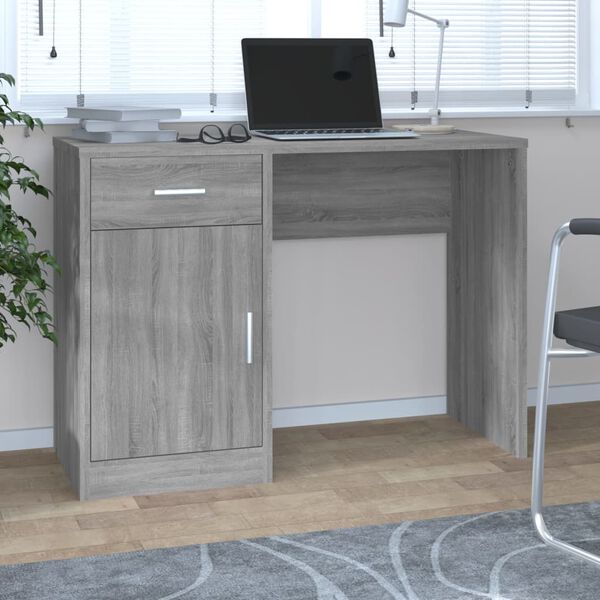 vidaXL Desk with Drawer&Cabinet Grey Sonoma 100x40x73 cm Engineered Wood