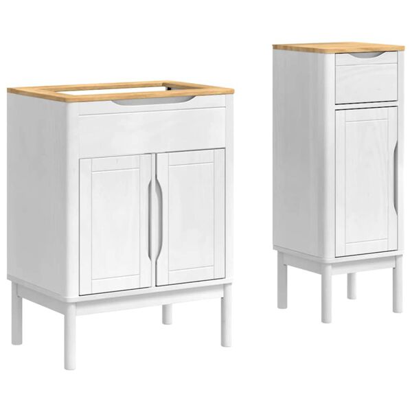 vidaXL Bathroom Furniture Set with Drawer 2 pcs White Solid Pine Wood