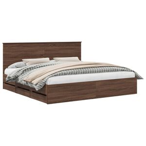 vidaXL Bed Frame with Drawer Brown Oak 200 x 200 cm Engineer Wood