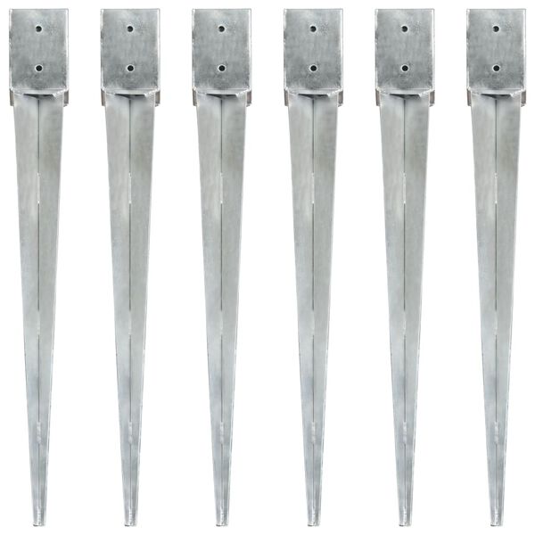 vidaXL Ground Spikes 6 pcs Silver 10x10x91 cm Galvanised Steel